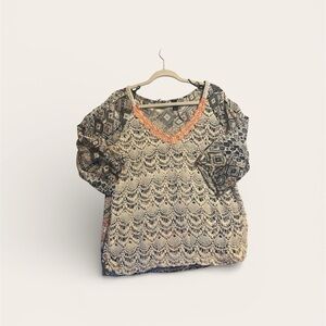 BKE Crochet Lace Top with Multicolor Accents